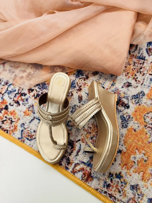 Dull Gold Kolhapuri Wedges