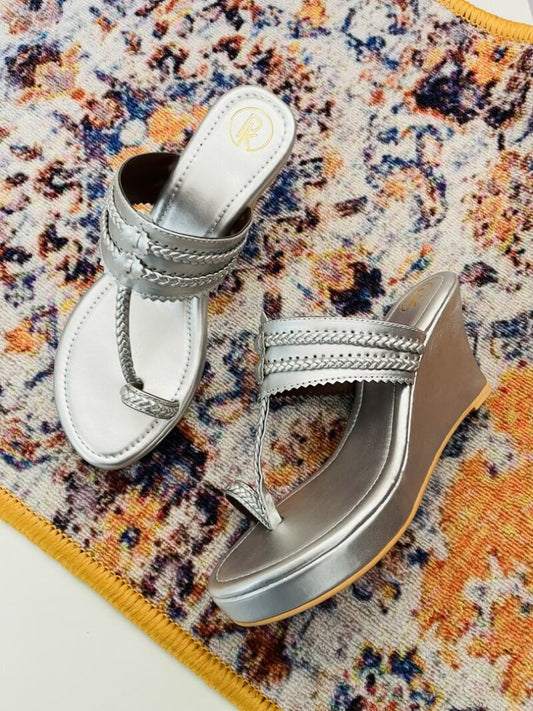Dull Silver Kolhapuri Wedges