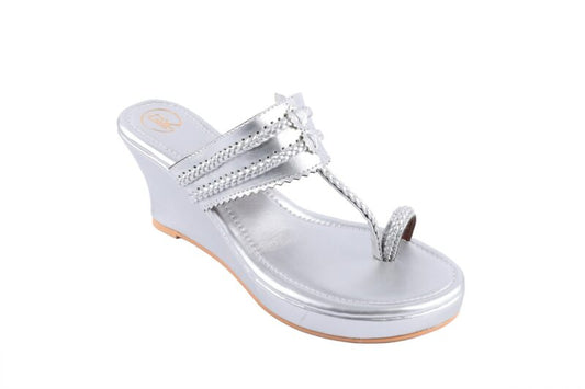 Dull Silver Kolhapuri Wedges