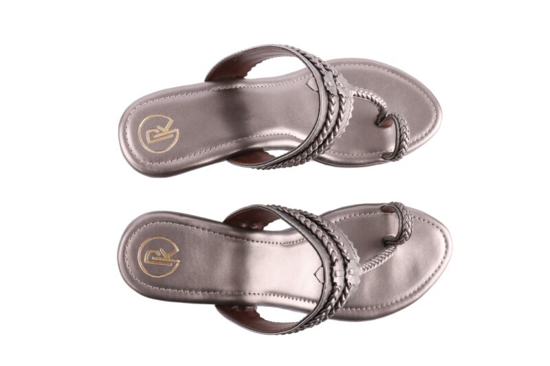 Metallic Grey Kolhapuri Wedges