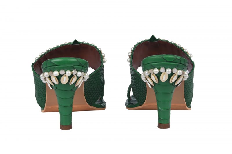 GREEN TEXTURED EMBOIDERED HEELS