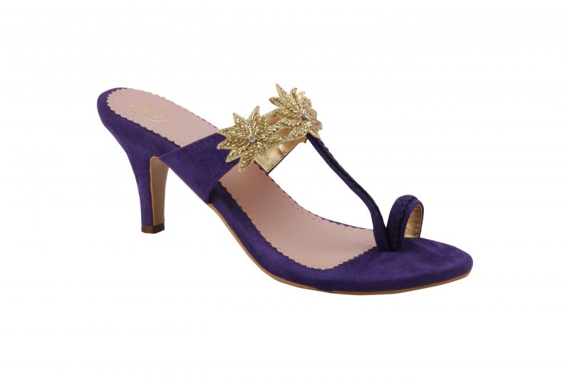 Purple Suede Lotus Kolhapuri Heels