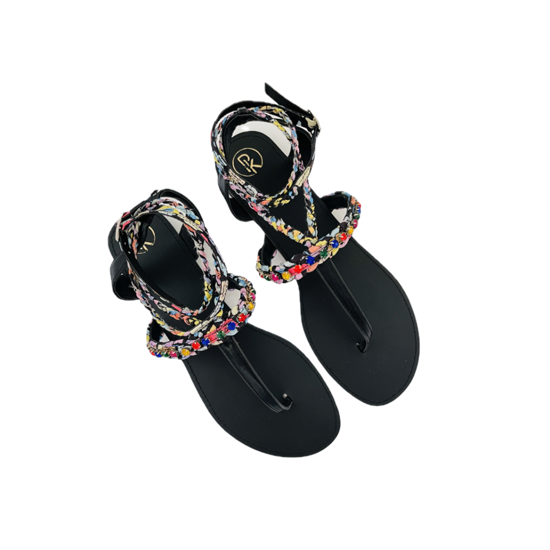 Black Poppy T Strap Sandals