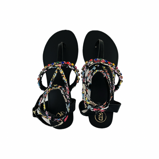 Black Poppy T Strap Sandals