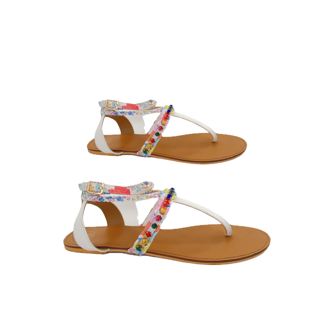White Poppy T Strap Sandals