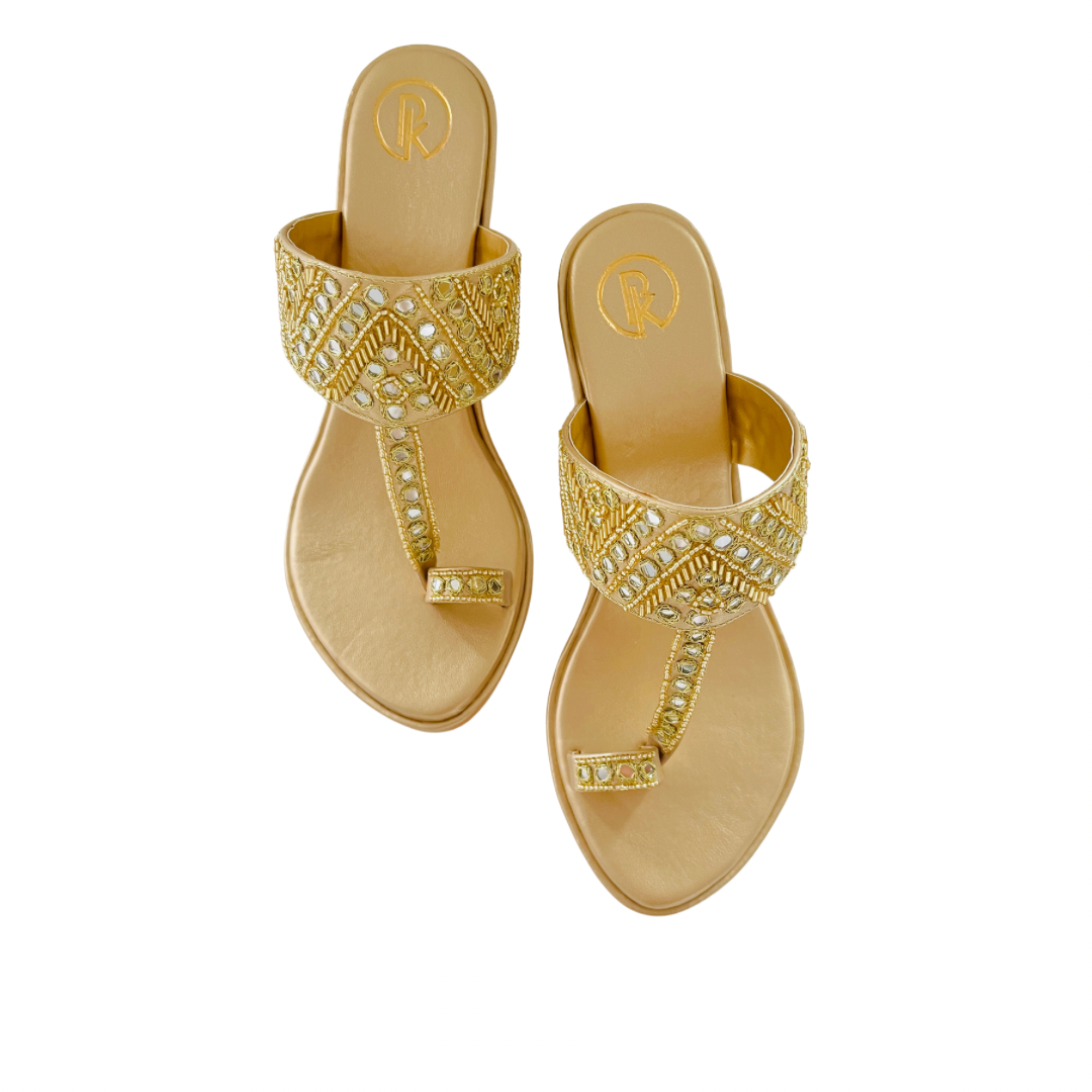 Gold Sheesha Block Heels Kolhapuri