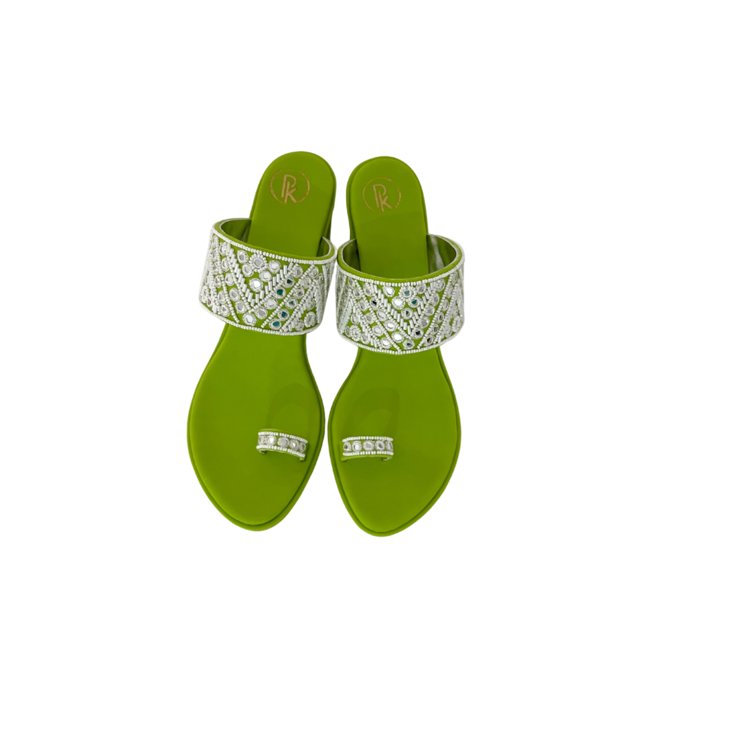 Neon Green Sheesha Kolhapuri Block Heels