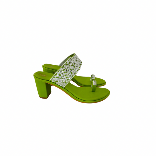 Neon Green Sheesha Kolhapuri Block Heels