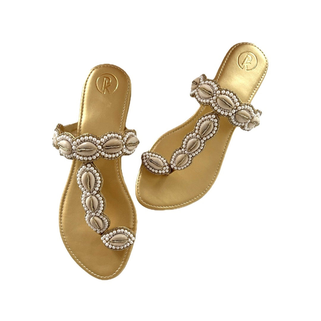 Gold Cowrie Kolhapuri Flats