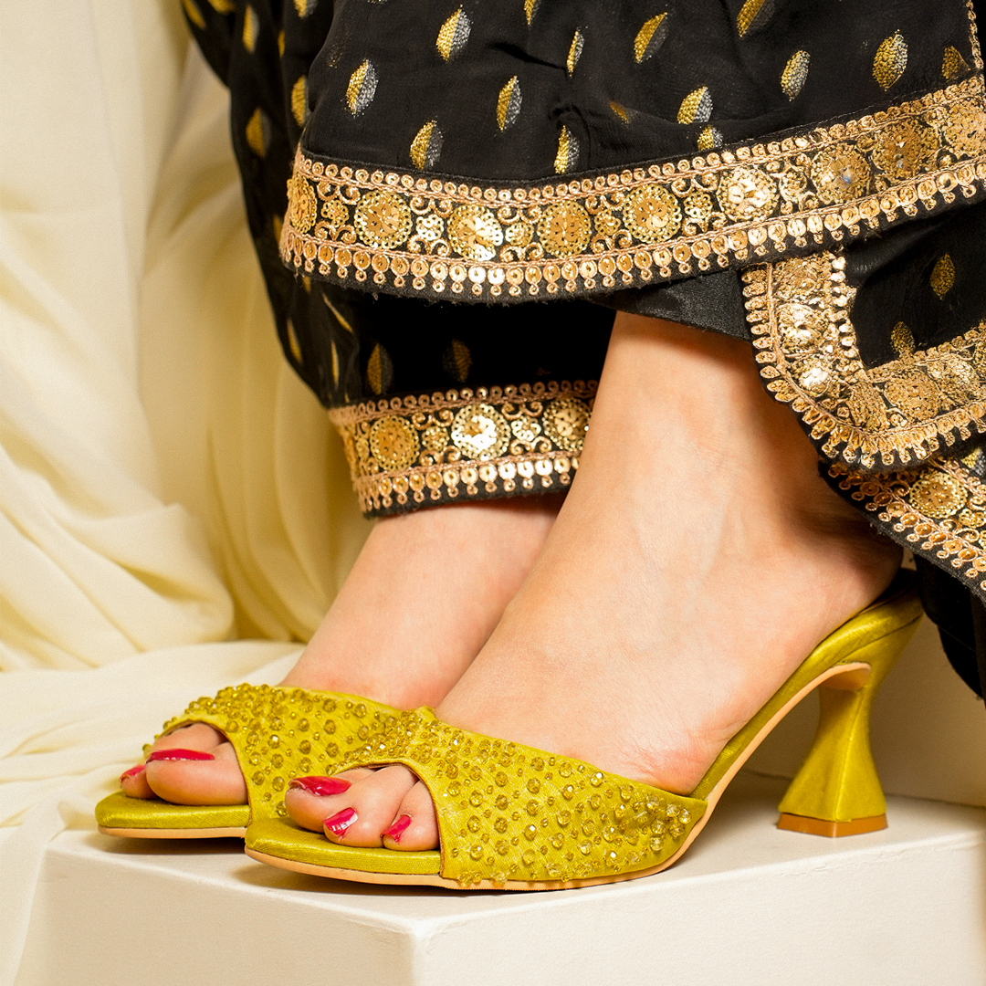 Olive Green Bead heels