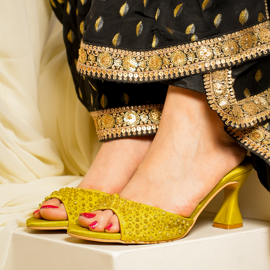 Olive Green Bead heels