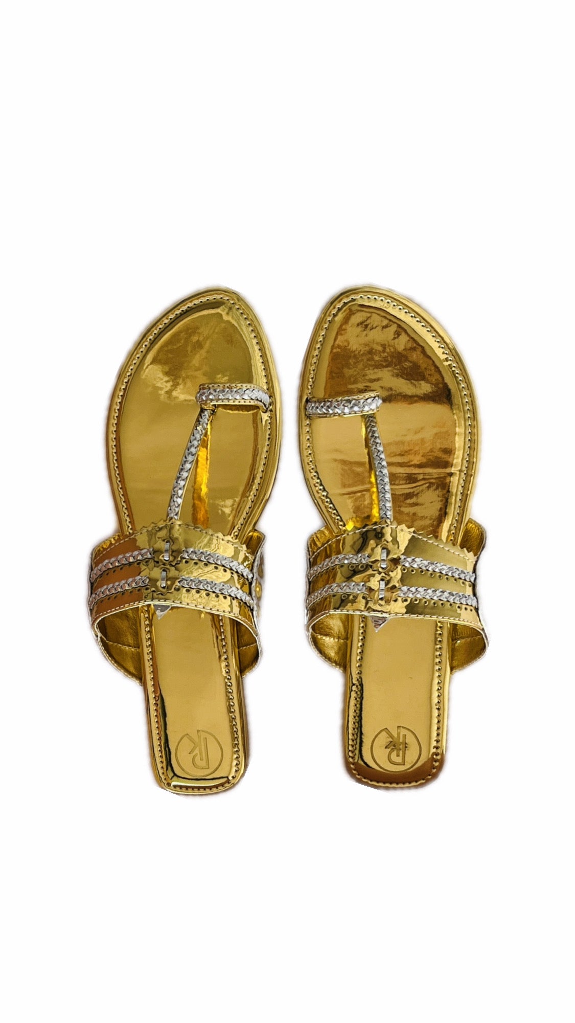 Gold & Silver Two Tone Kolhapuri Flats