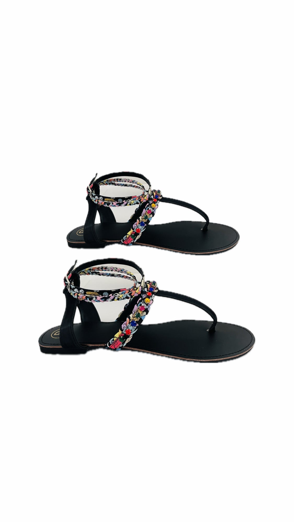 Black Poppy T Strap Sandals