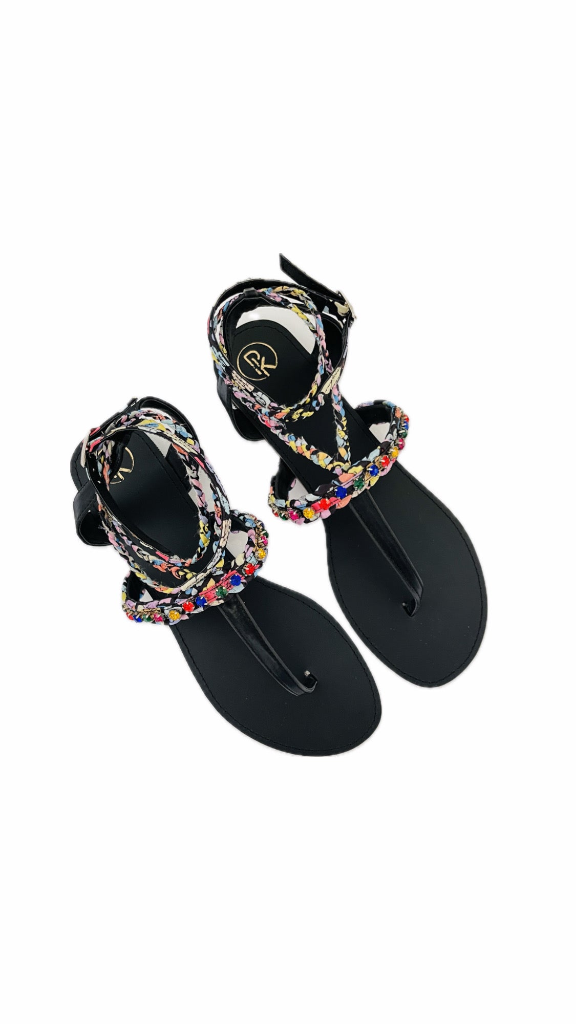 Black Poppy T Strap Sandals