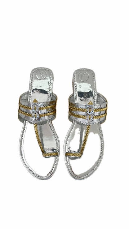 Silver Two Tone Kolhapuri Flats