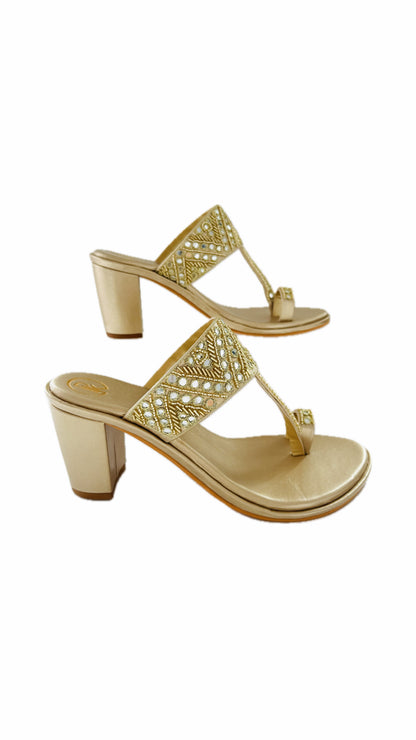 Gold Sheesha Block Heels Kolhapuri