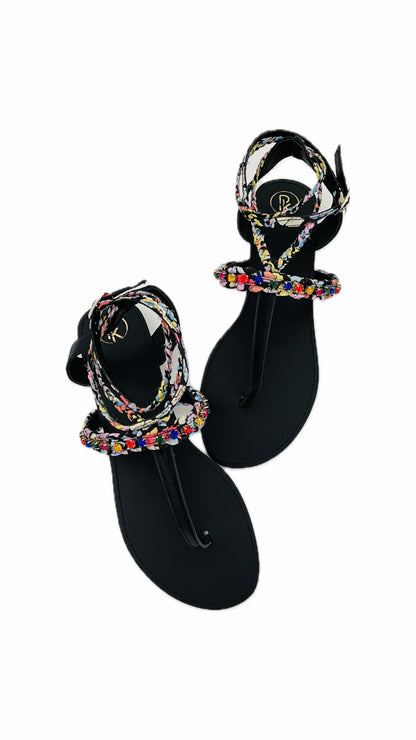 Black Poppy T Strap Sandals