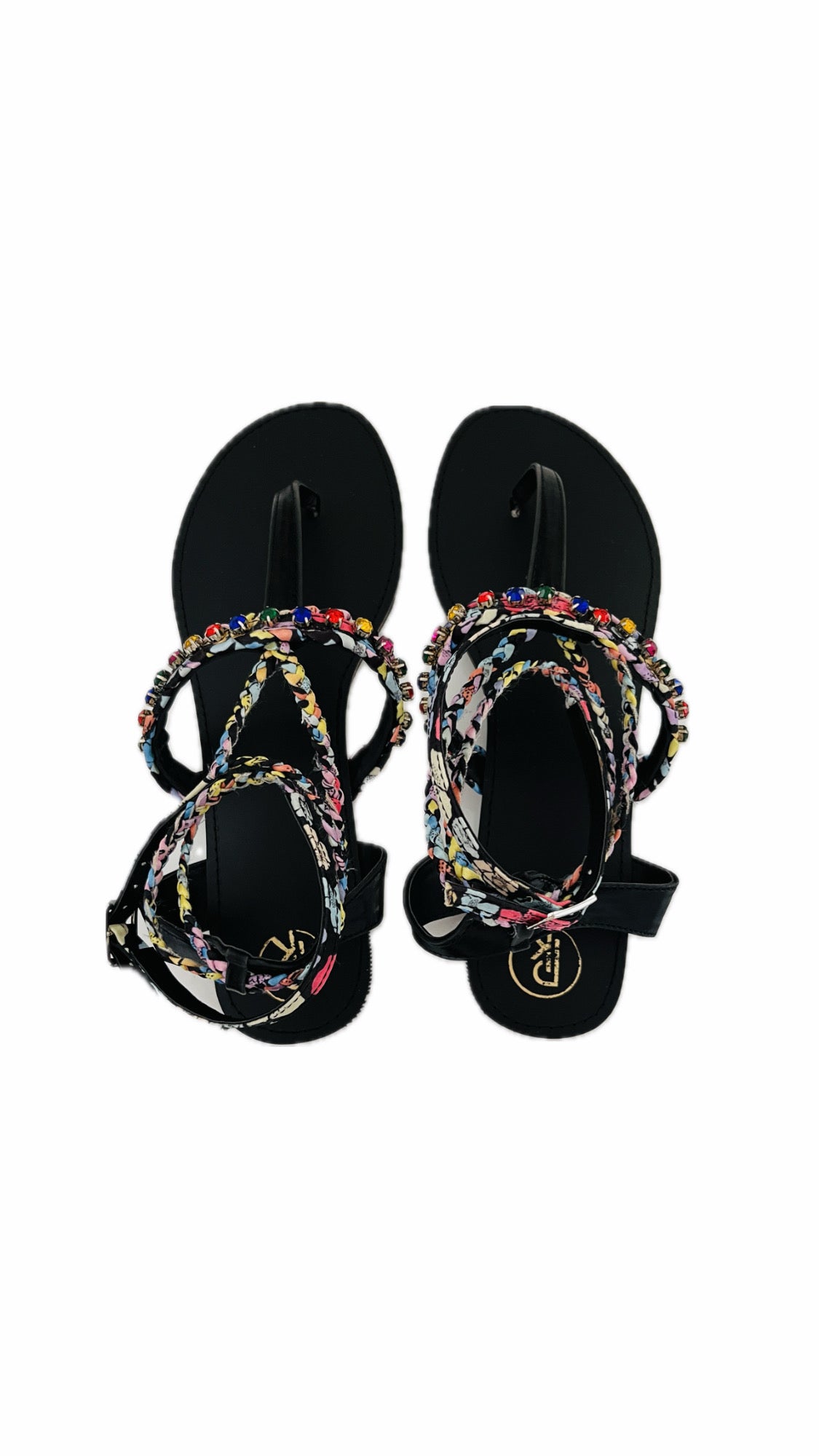 Black Poppy T Strap Sandals