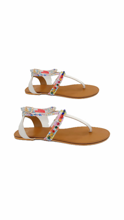 White Poppy T Strap Sandals