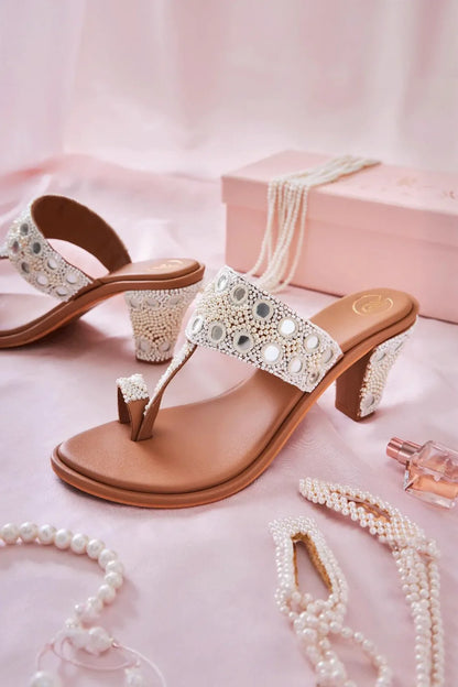 Sheesha Cream Kolhapuri Block Heels