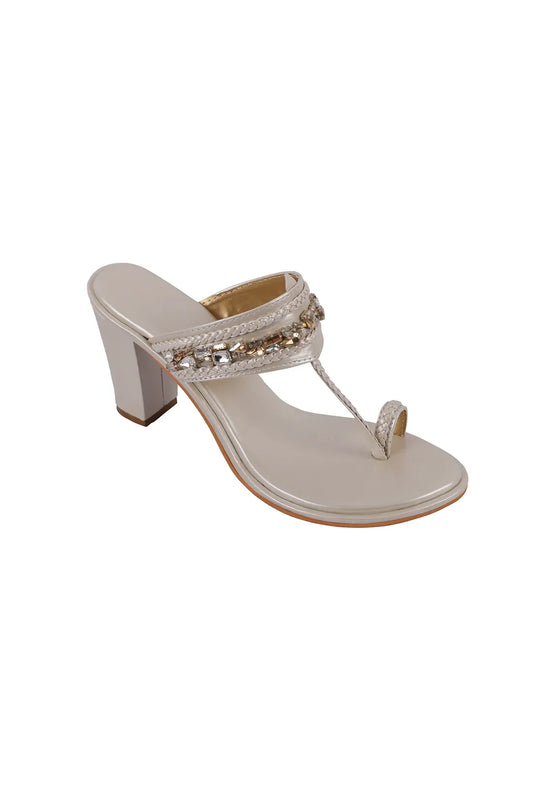 Ivory Enbellished Block Heels