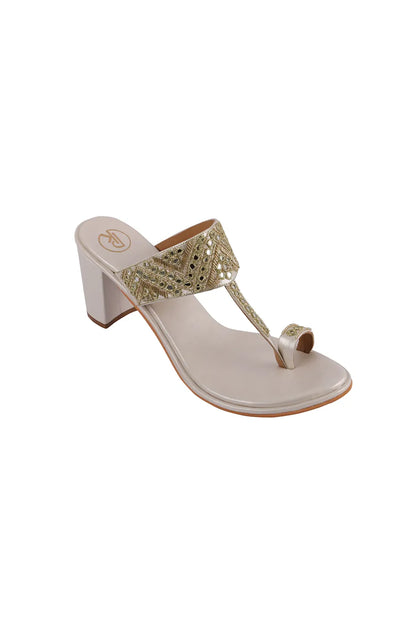 Ivory Sheesha Block Heels Kolhapuri