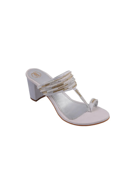 Ivory Cutdana Block Heels Kolhapuri