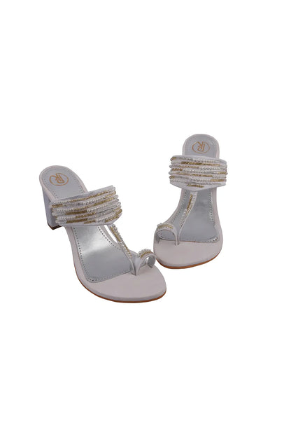 Ivory Cutdana Block Heels Kolhapuri