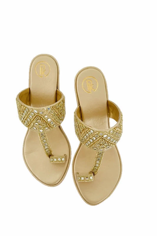 Gold Sheesha Block Heels Kolhapuri