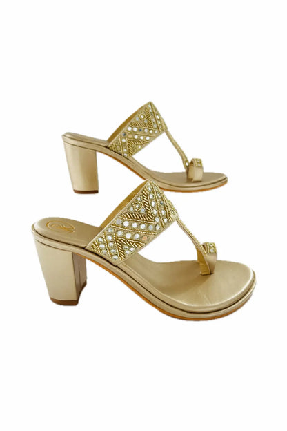Gold Sheesha Block Heels Kolhapuri
