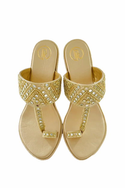 Gold Sheesha Block Heels Kolhapuri