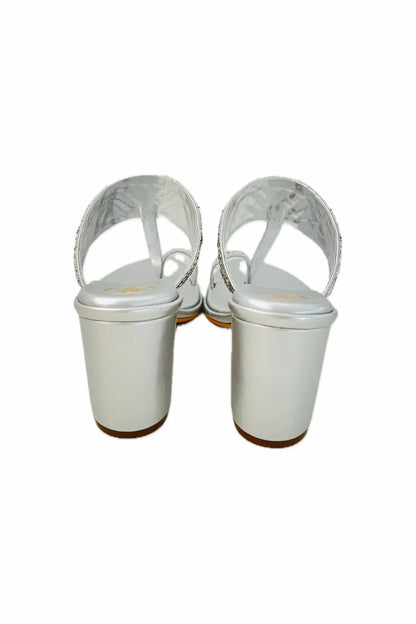 Silver Sheesha Block Heels Kolhapuri