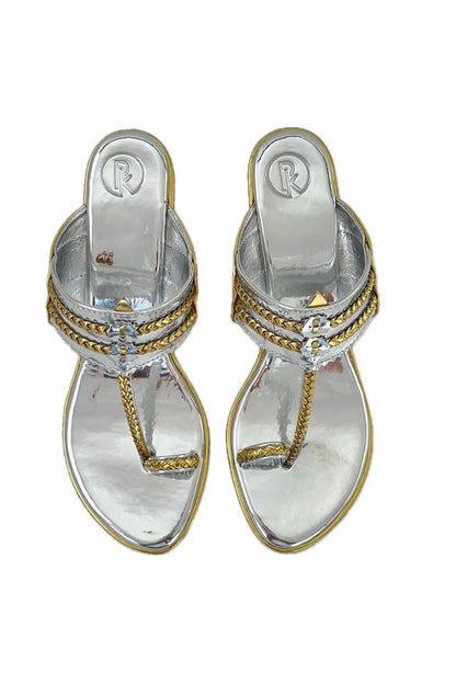 Silver Two Tone Kolhapuri Block Heels