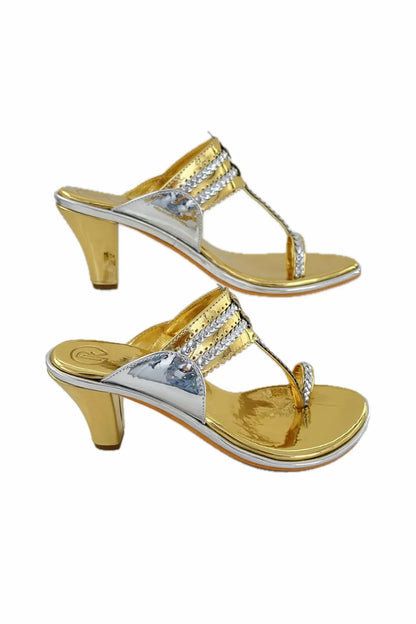 Gold & Silver Two Tone Kolhapuri Block Heels