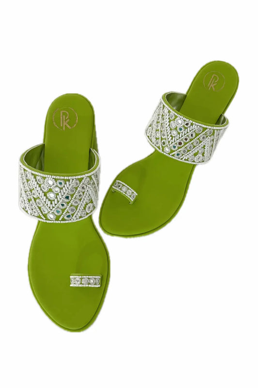 Neon Green Sheesha Kolhapuri Block Heels