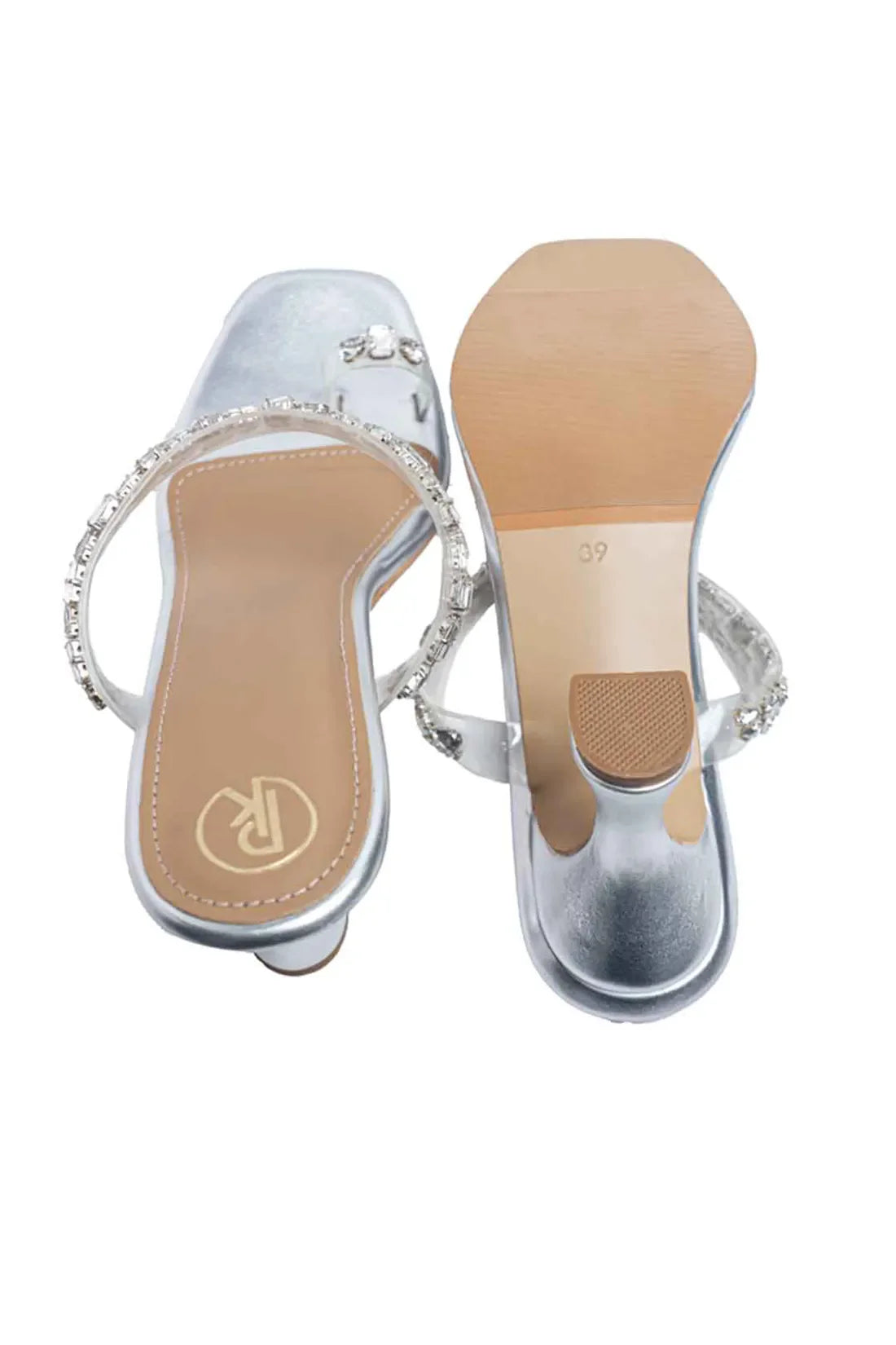 Silver Embellished Thumb Heels