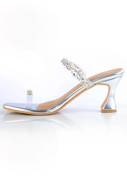 Silver Embellished Thumb Heels
