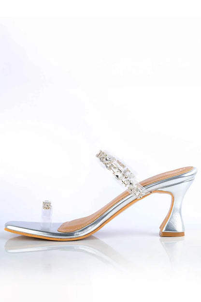 Silver Embellished Thumb Heels
