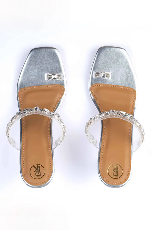 Silver Embellished Thumb Heels