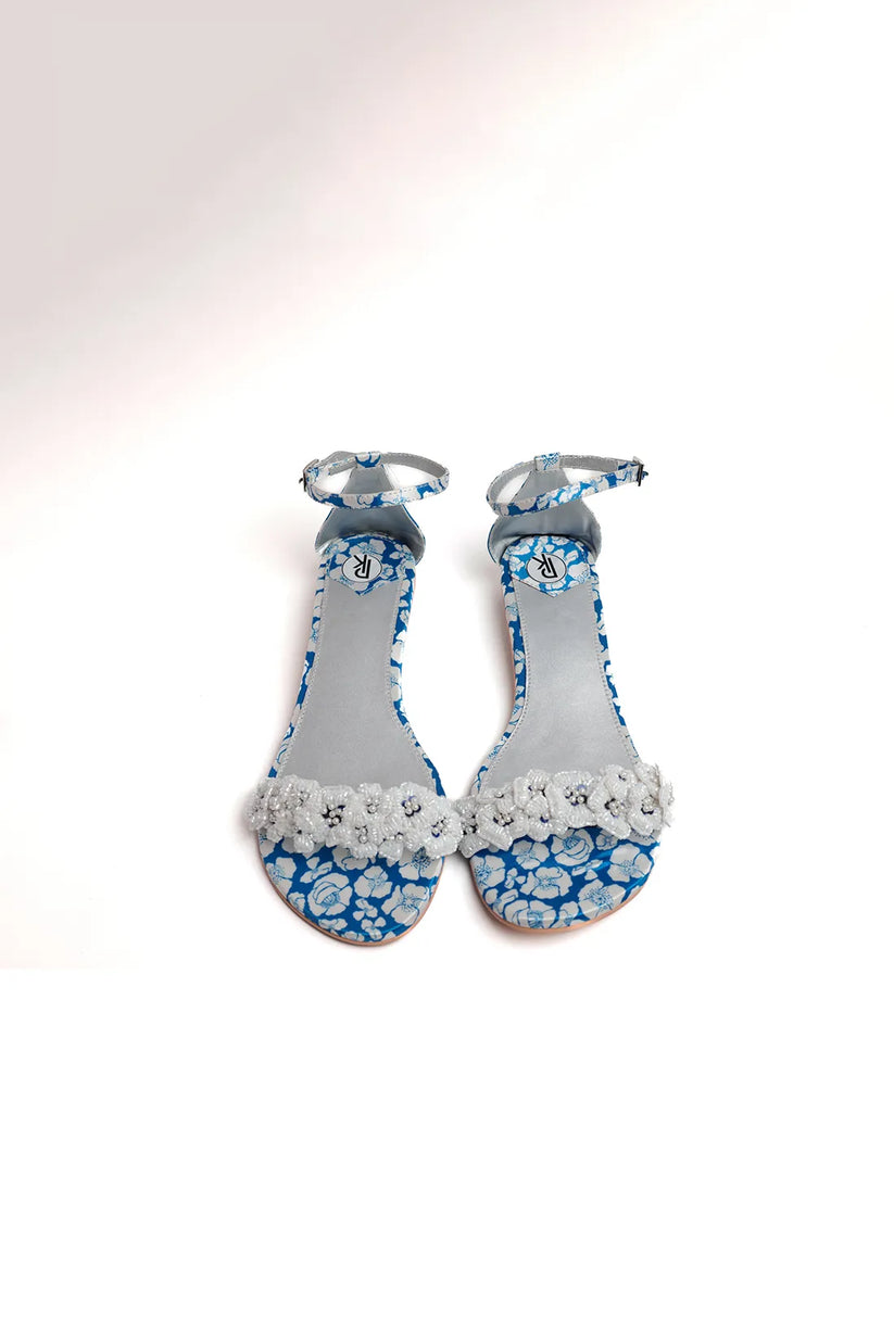 Blue Poppy embellished flat sandals for wedding functions