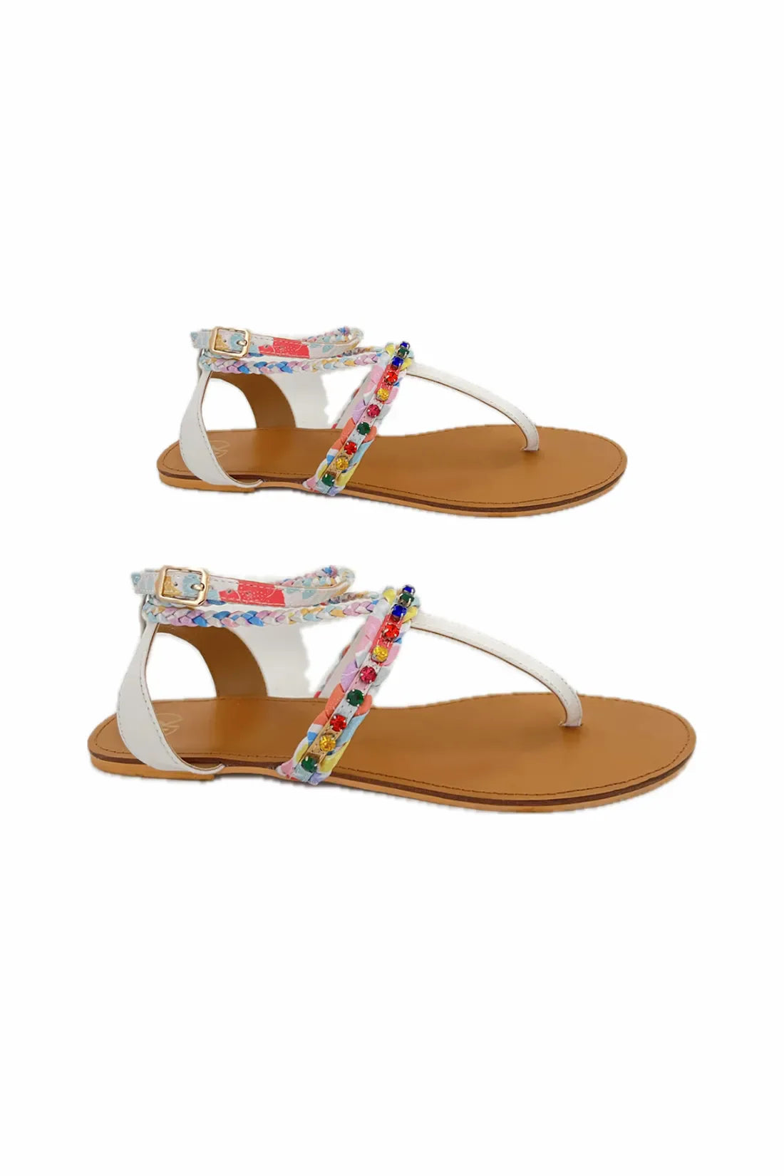 White Poppy T Strap Sandals