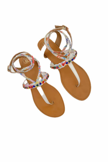 White Poppy T Strap Sandals
