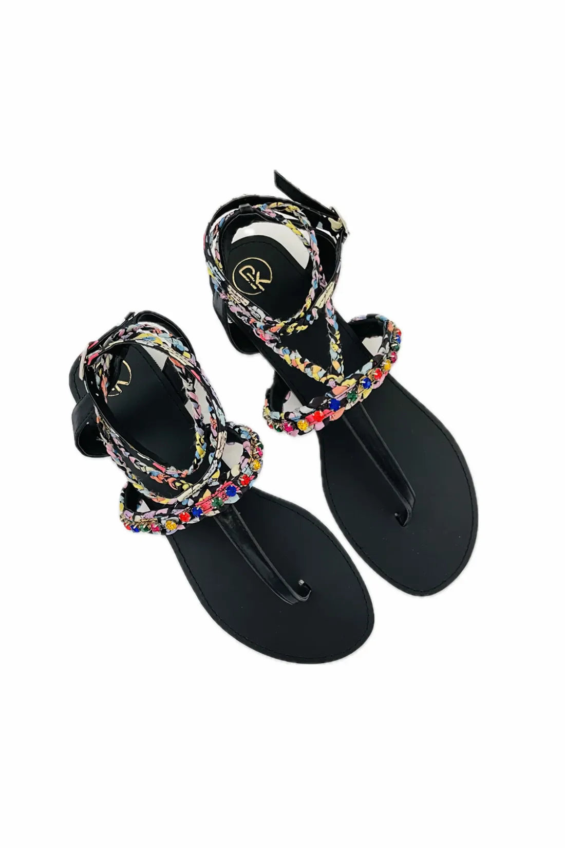 Black Poppy T Strap Sandals