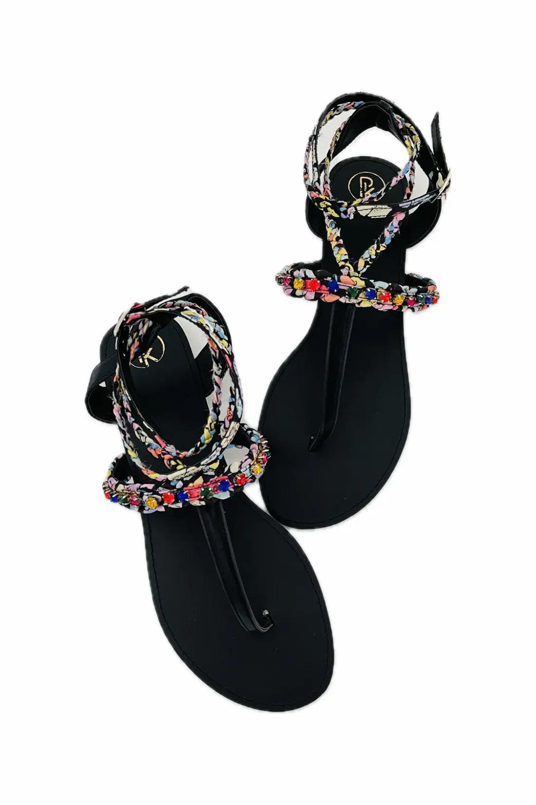 Black Poppy T Strap Sandals