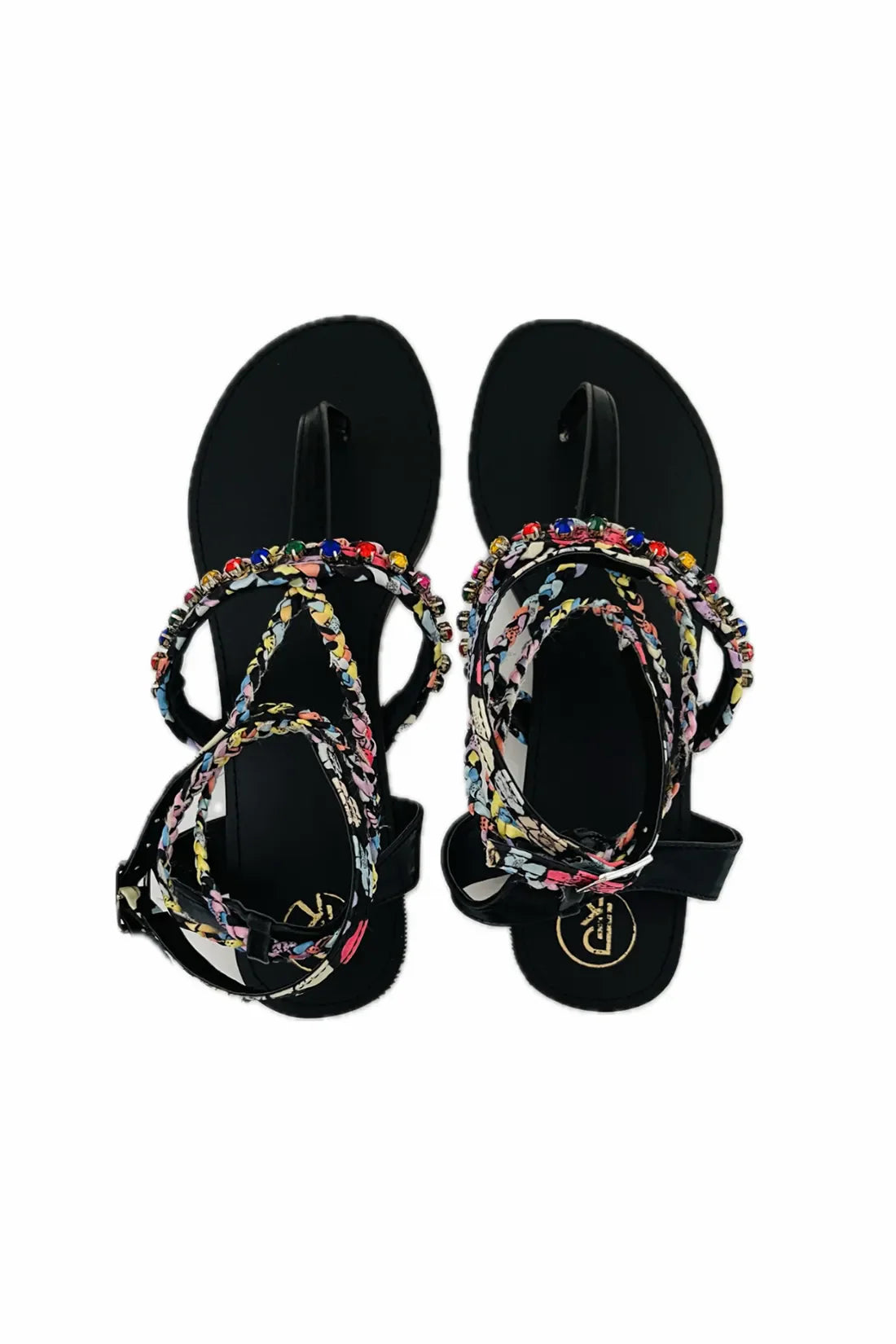 Black Poppy T Strap Sandals