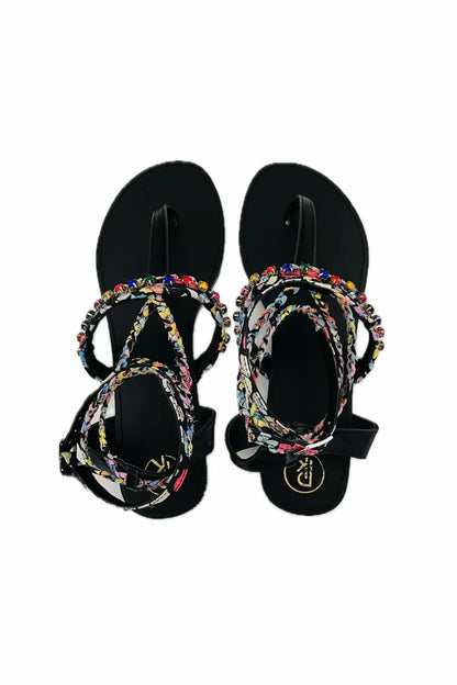 Black Poppy T Strap Sandals
