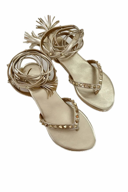Gold Tie Up Flats