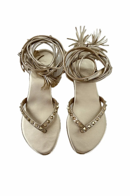Gold Tie Up Flats