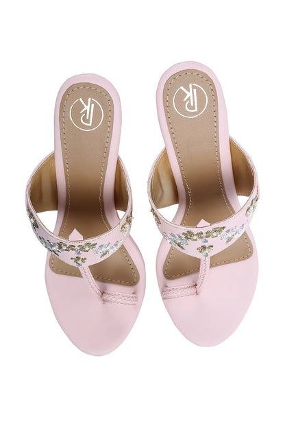 Pink Mukaish Kolhapuri Heels