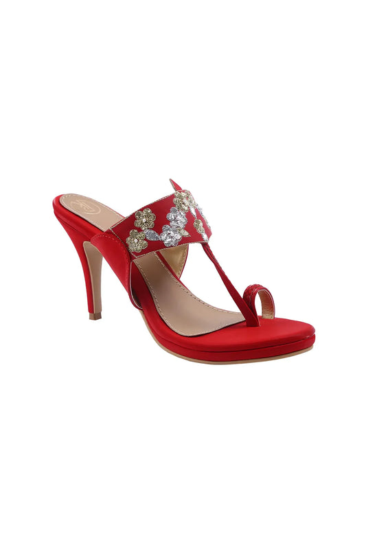 Red Mukaish Kolhapuri Heels